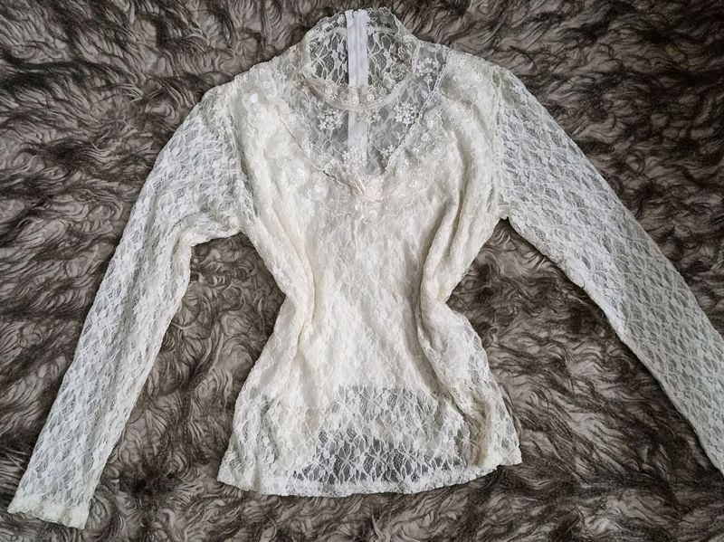 White Lace Victoria Era Inspired Vintage Top