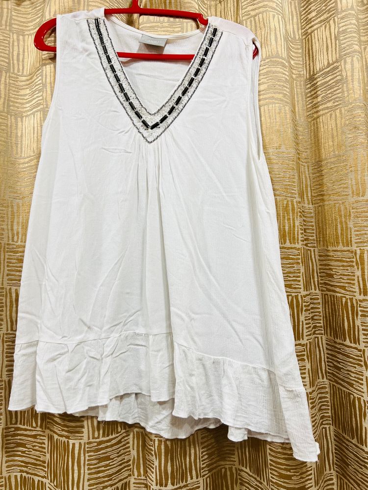 White Top With Bead Work