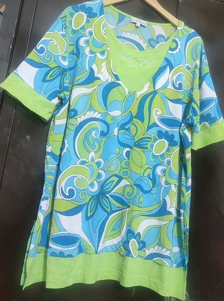 Green & Blue Printed Top For Girl Or Woman 46 Bust