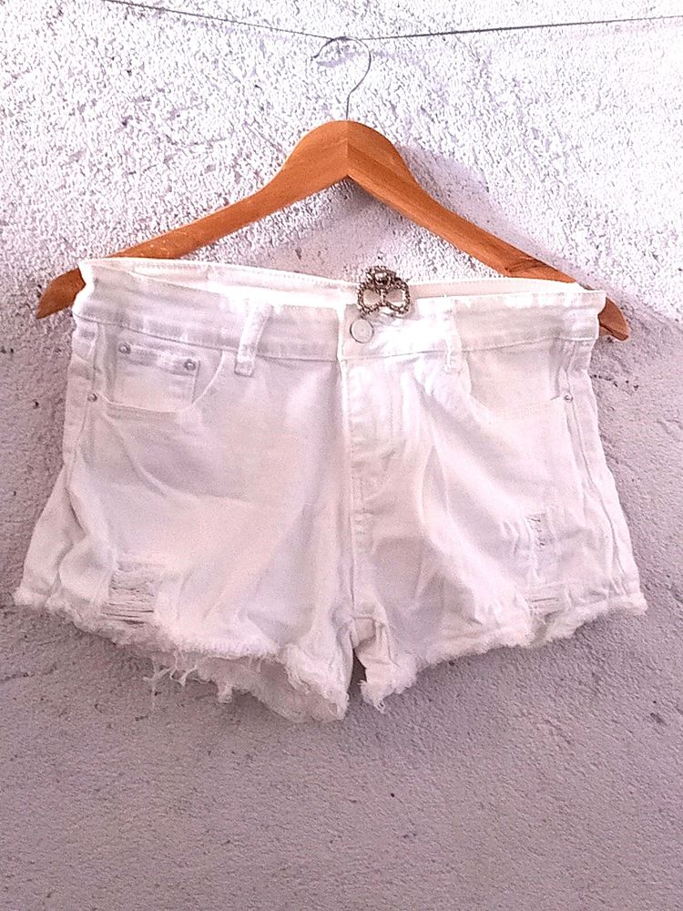 White Distressed  Shorts