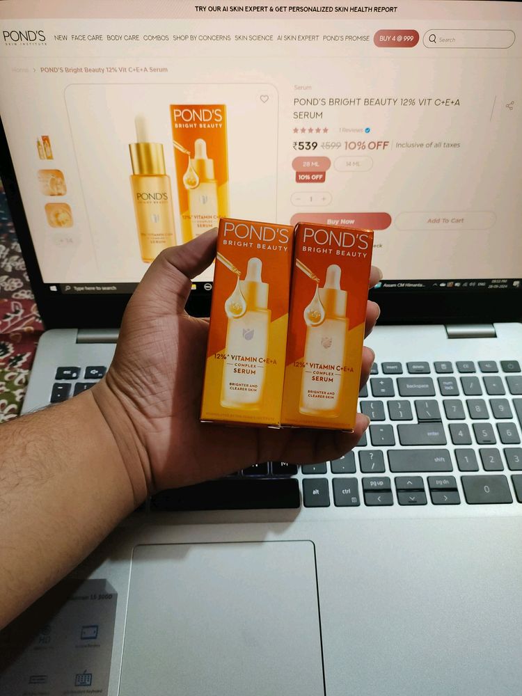 POND'S Bright Beauty 12% Vitamin C+E+A Serum (Pack Of 2) [Seal Packed]