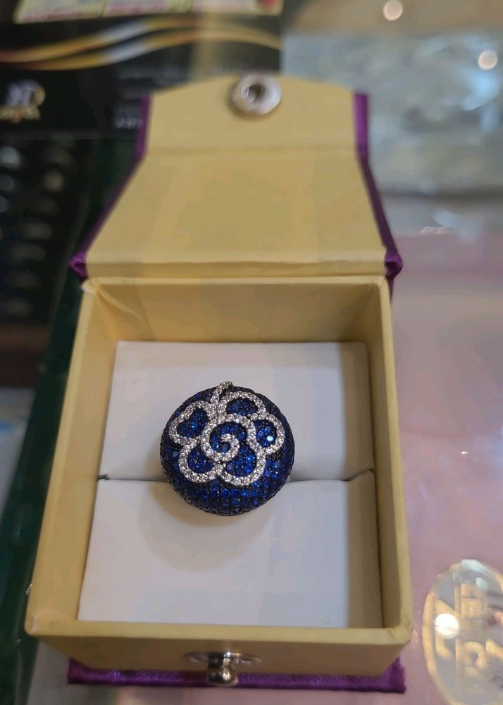 Royal Blue Pure Silver Ring Ladies