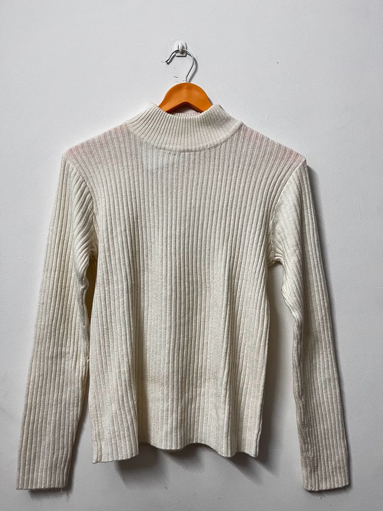 Off White High Neck Thin Sweater