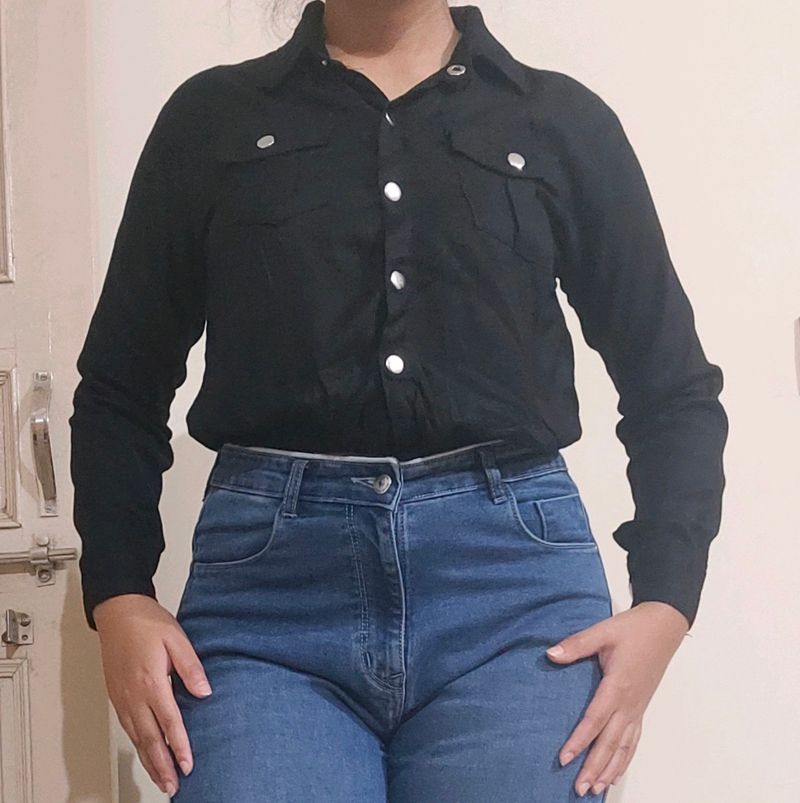 Black Crop Shirt Top