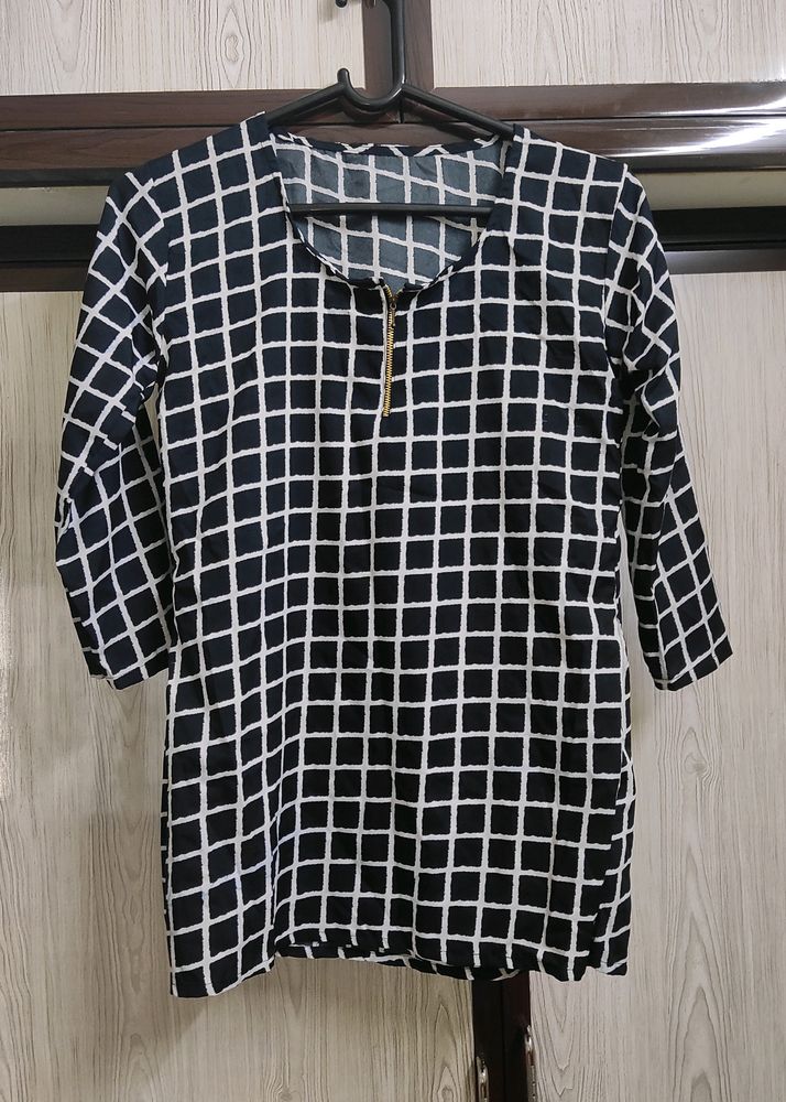 Black Grid Print Casual Wear