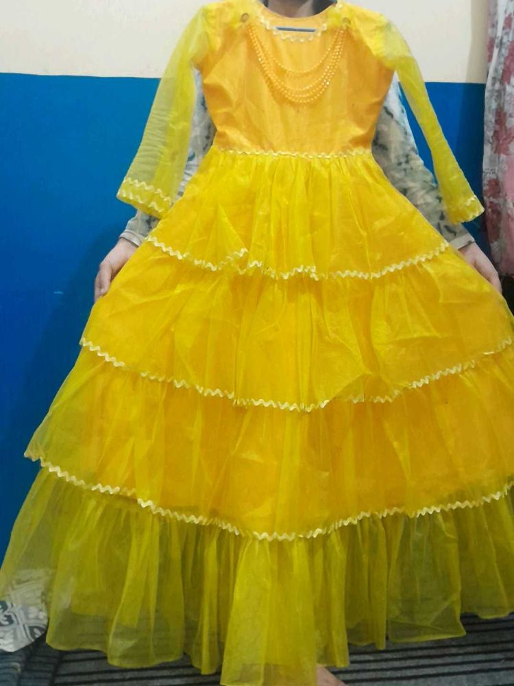 Beautiful Party Wear Yellow Layers Dress