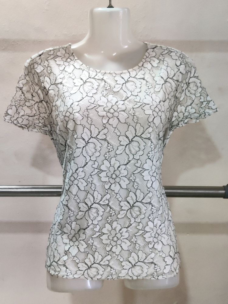 Floral Embroidery Work Net Top