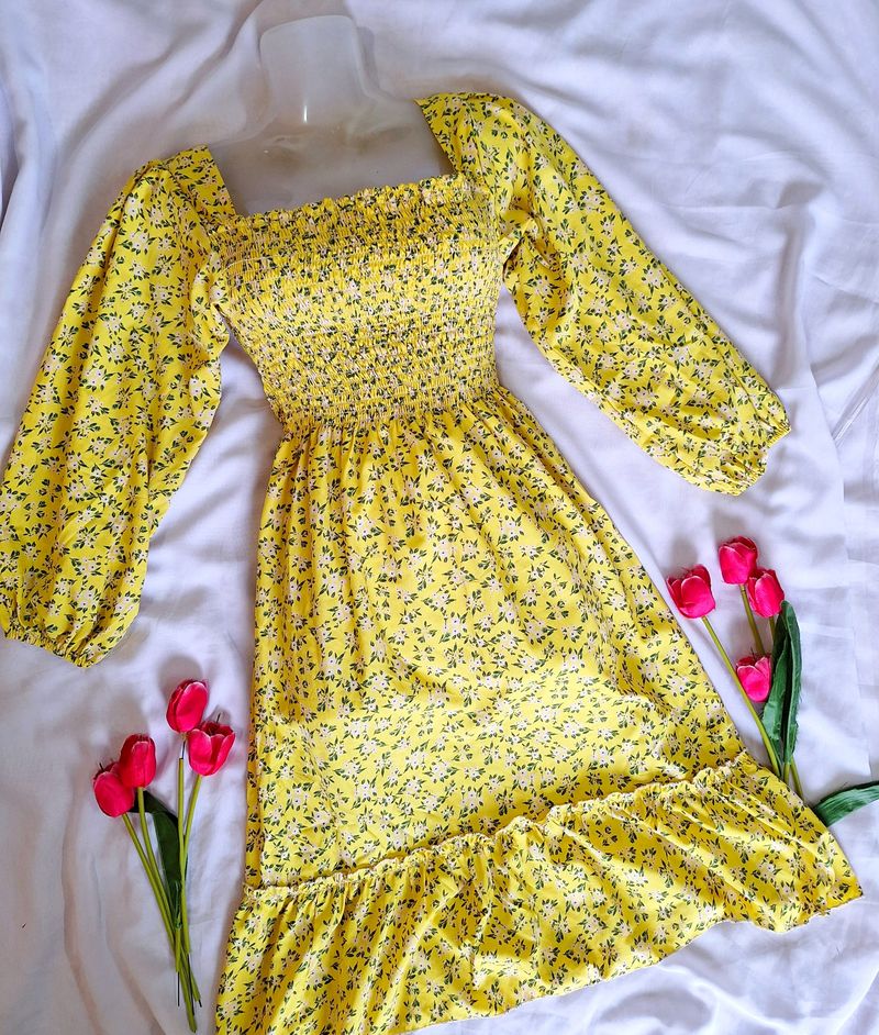 Pretty Yellow Floral Dress