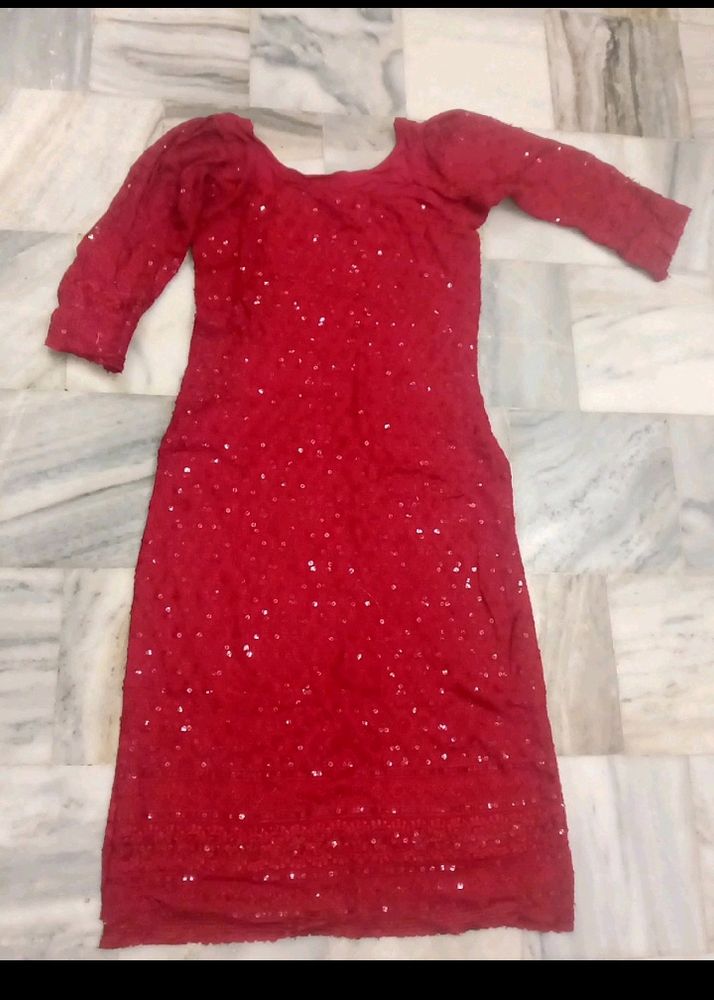 Dark Red Kurta Glittery