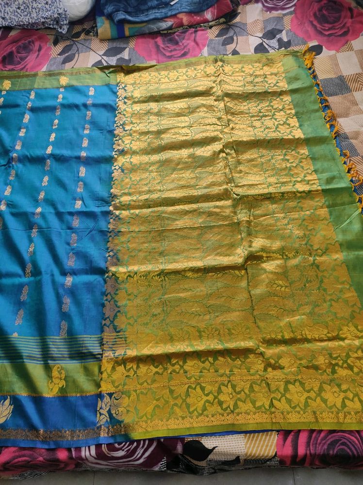 Blue And Green Silk Saree