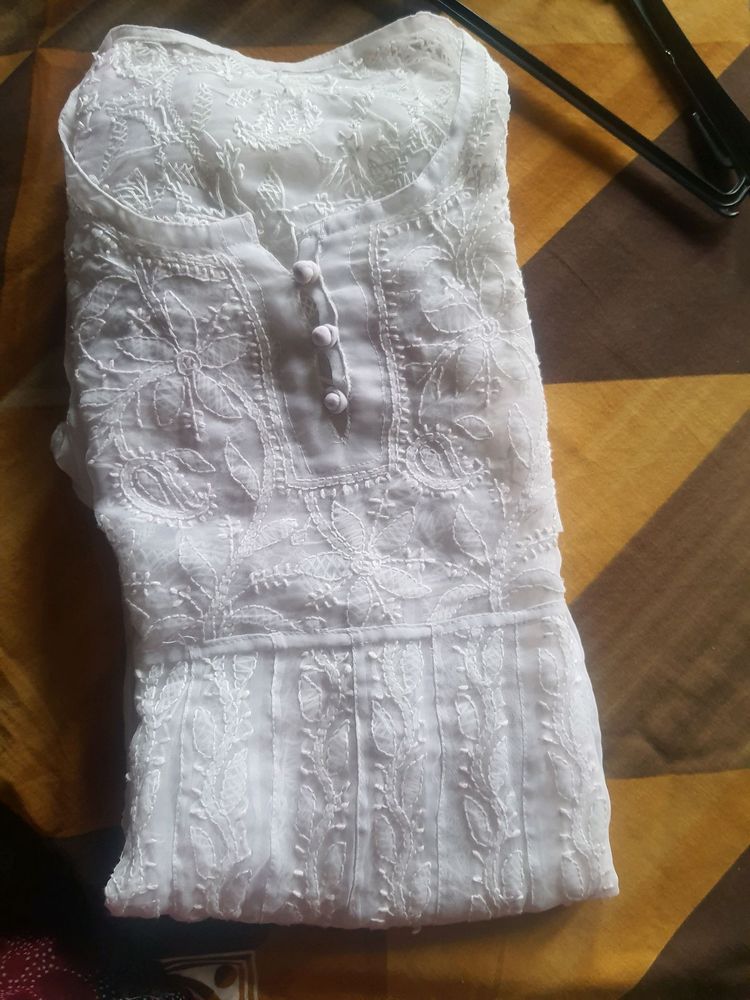 Ada White Chikankari Anarkali