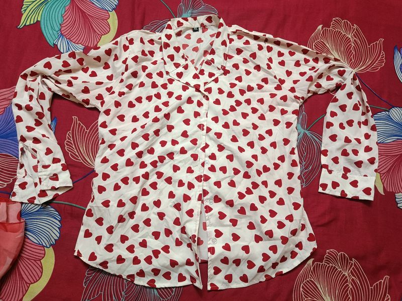 New White-Red Satin Shirt