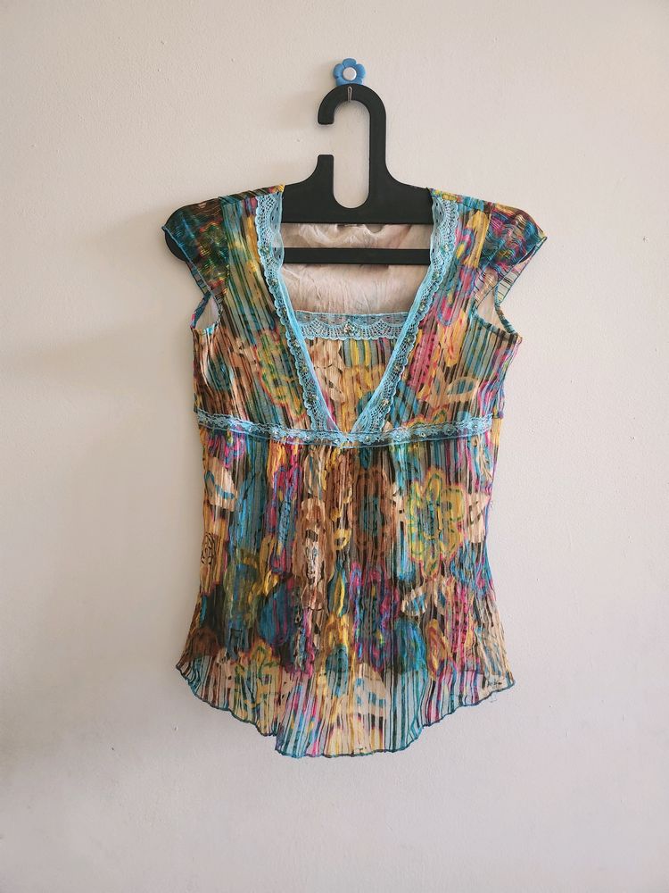 Multicolour Pleated Top