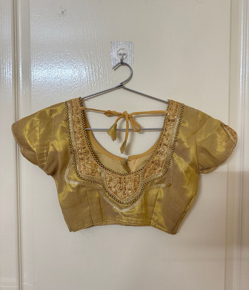 Golden Embroided Blouse With Beadwork