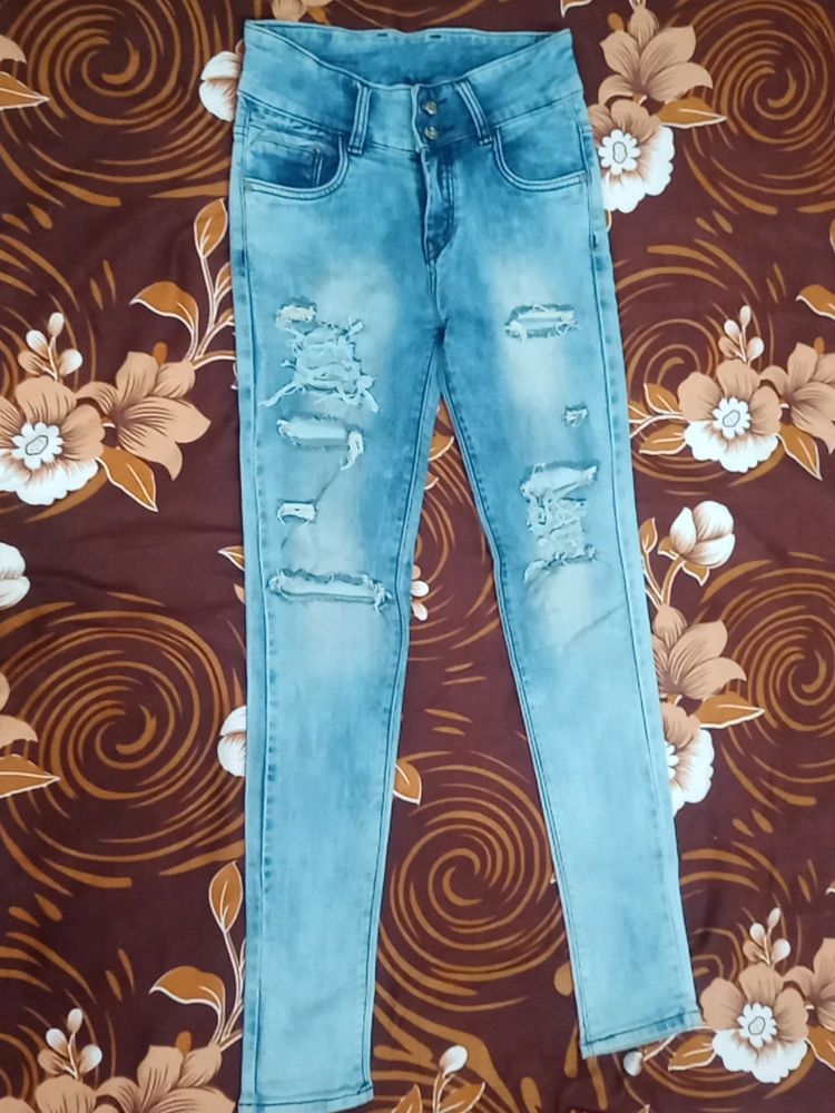 Denim Burn Out Jeans Light Blue Colour