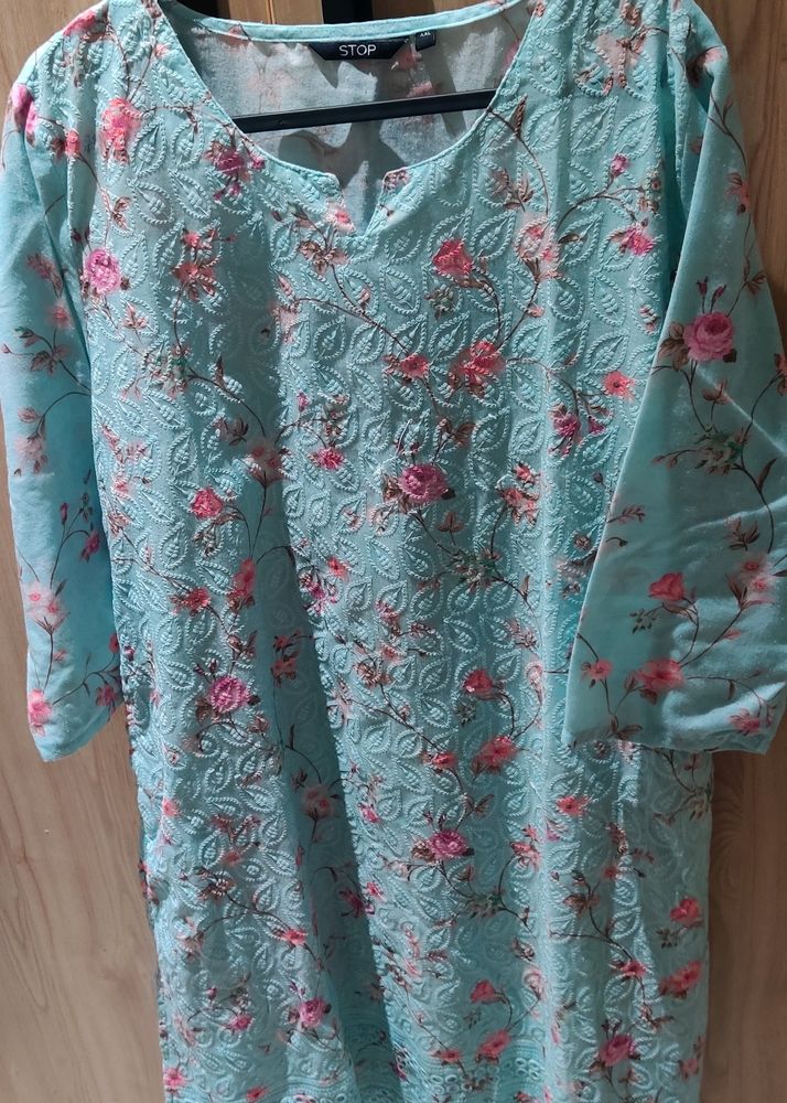 Light Green Floral Embroidered Top - Xxl