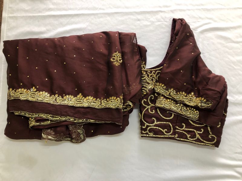 Coffee Brown Work Saree(Women’s)