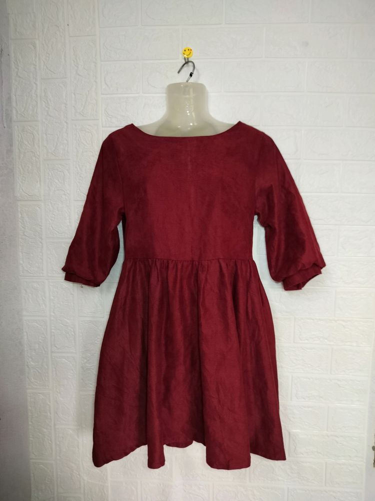 Maroon full sleeves Mini Frock Dress