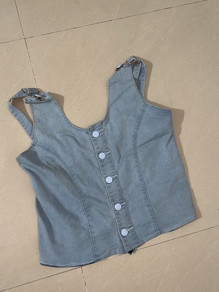 Backless Denim Crop Top