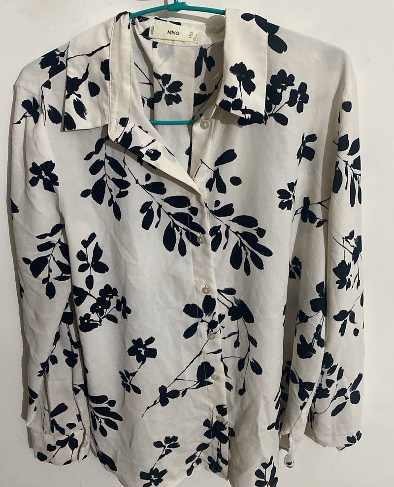 Floral Off White and Black Mango Shirt