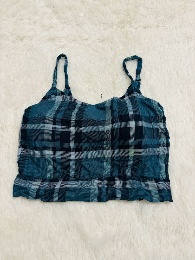 Blue Checks Shirt And Crop Top Combo