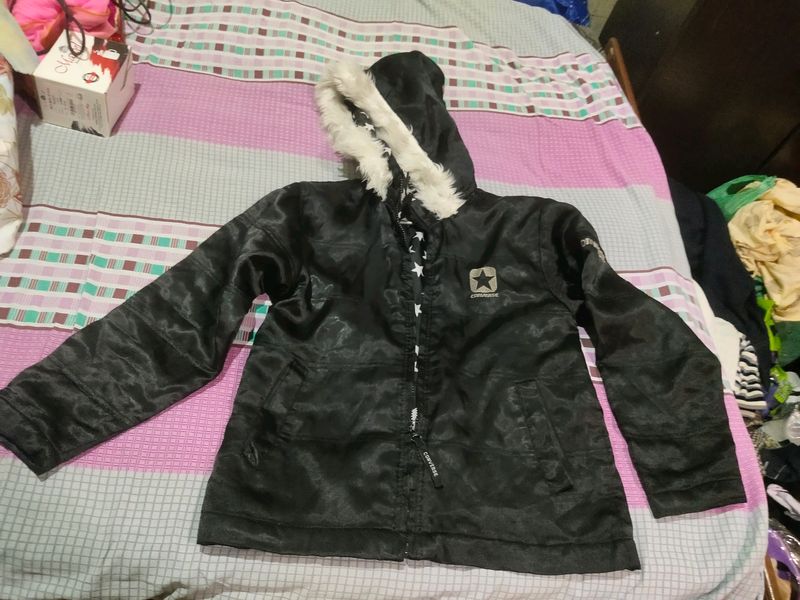 Women Jacket Shiny Black Hoody Light Winter