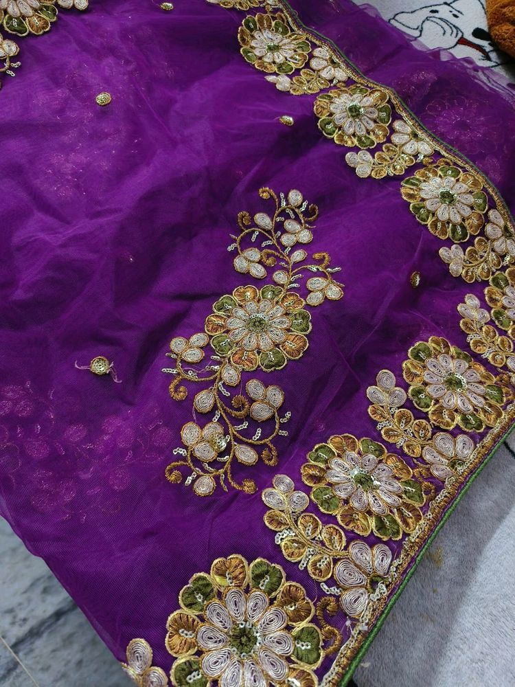 Beautiful Purple Saree With Fully Embrodid Work