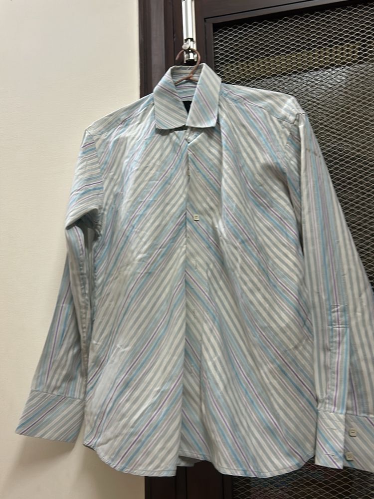 Men Shirt White Blue