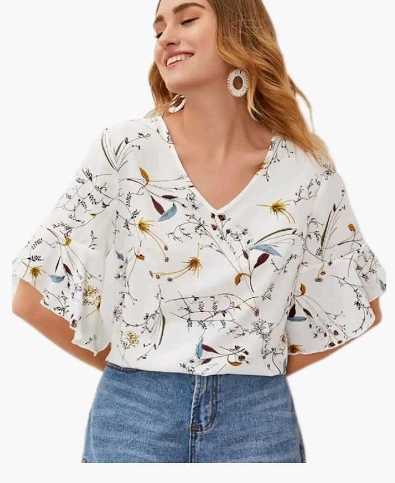 Botanical Print Long-Sleeve Blouse - Size Medium