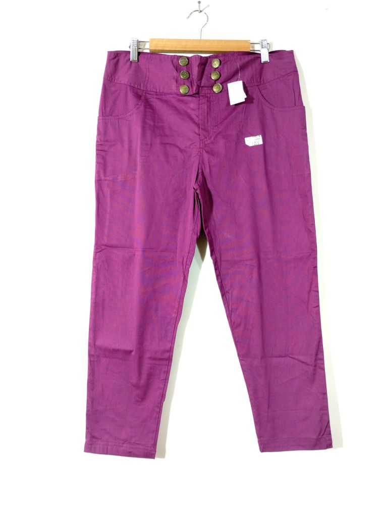 Purple Ankle Length Cotton Pant (Women)