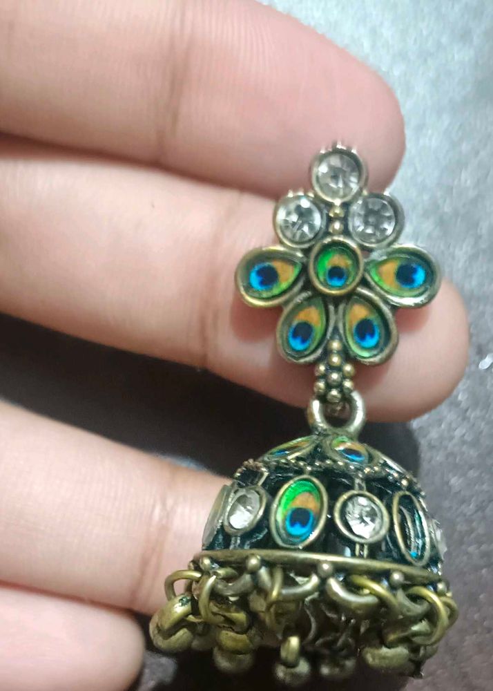 Peacock Earrings With White Stones