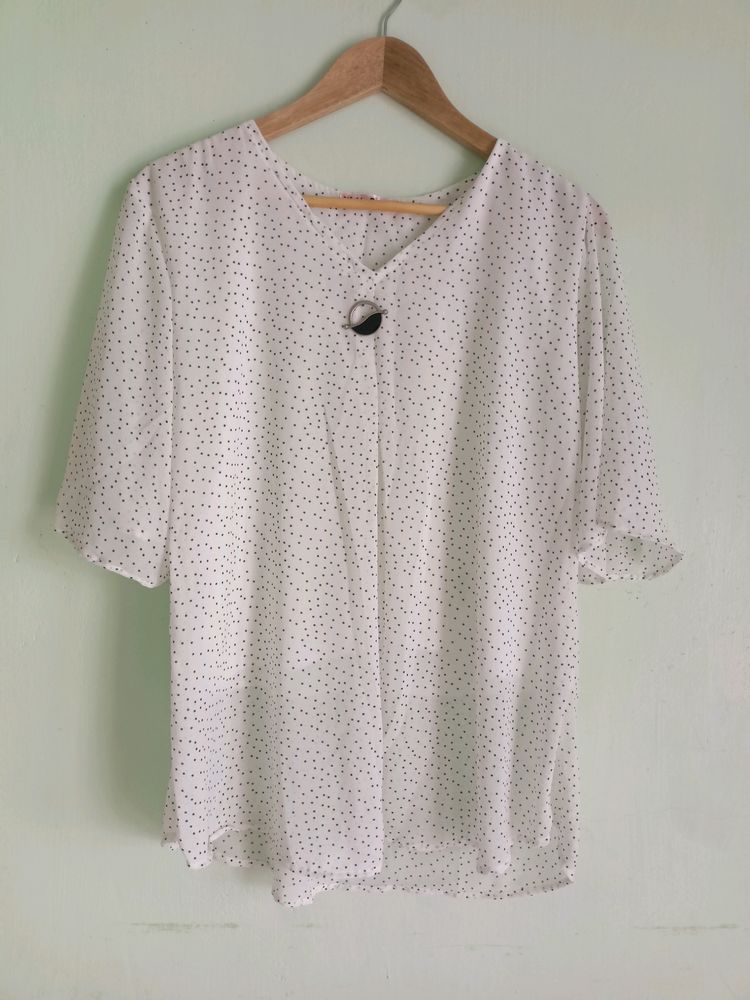 New White Polka Dot Top