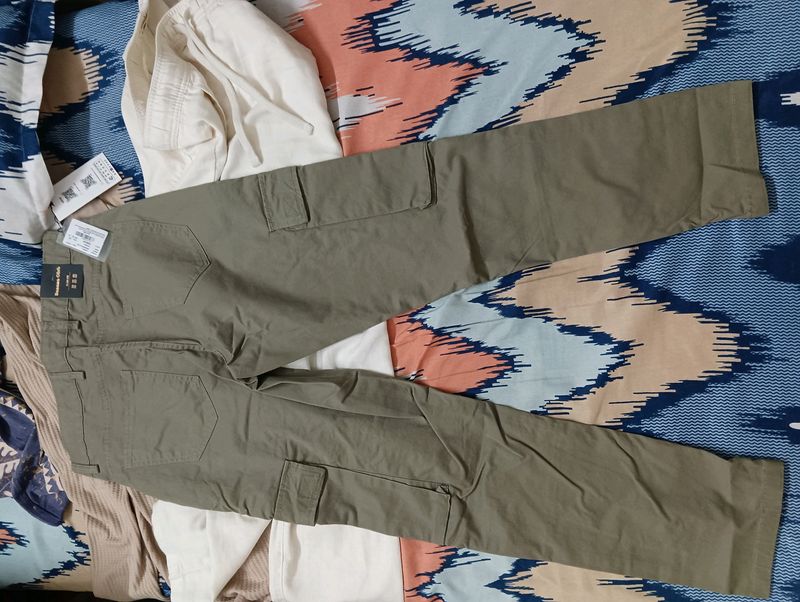 Two Cargo Trousers, Black and Olive Green