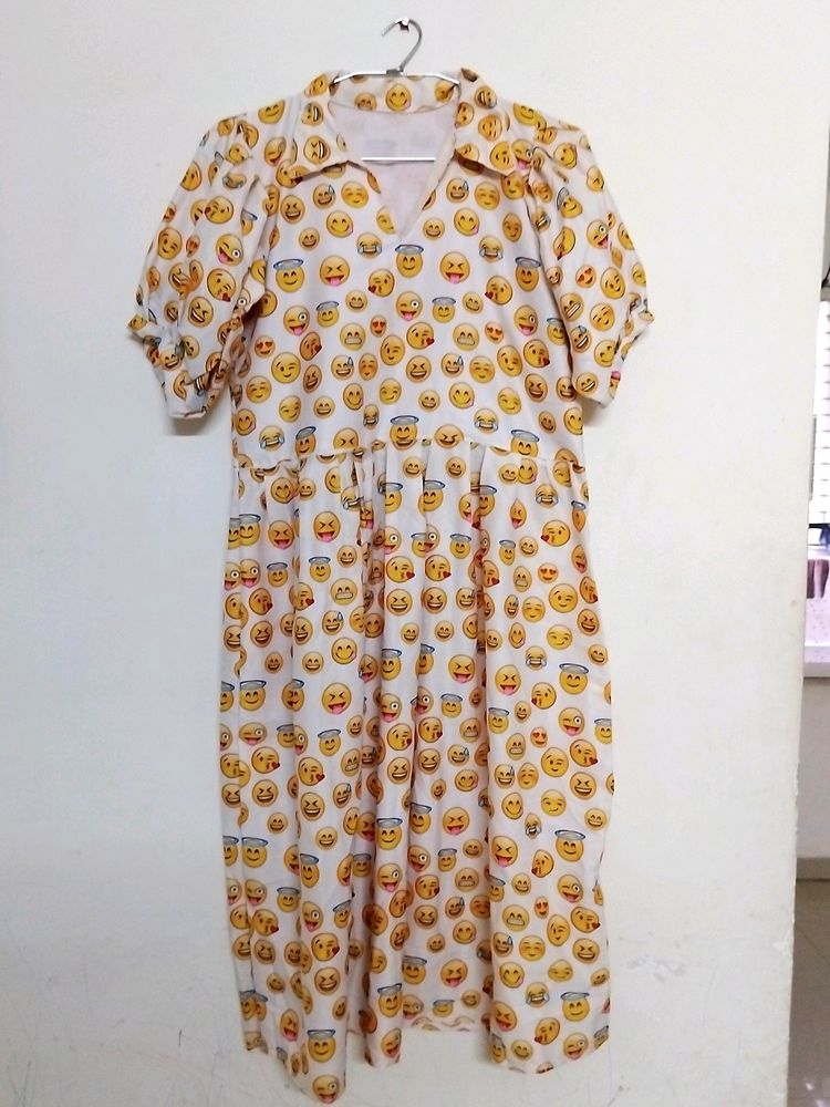 Smile Printed Cotton Silk Frock