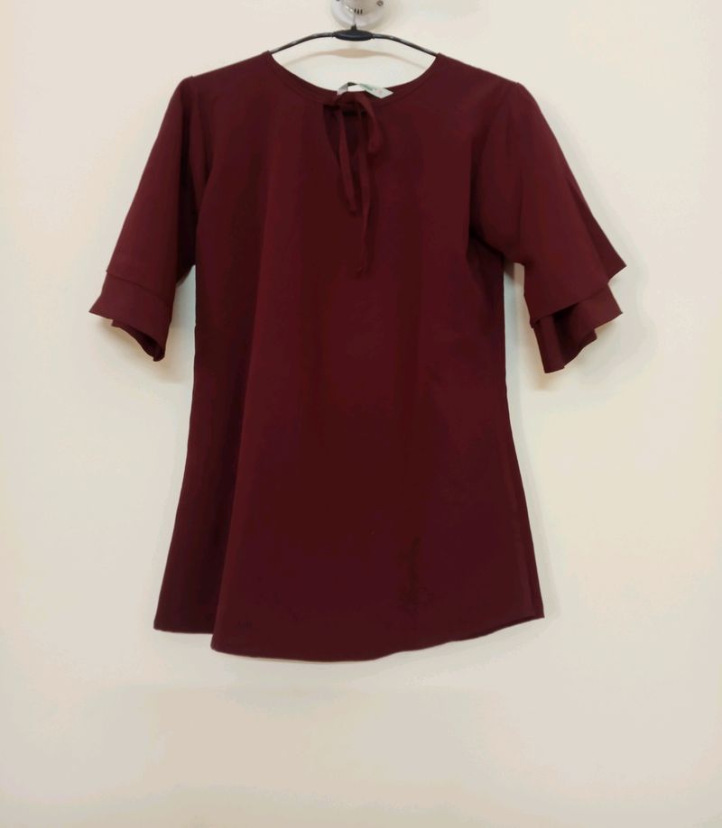 Maroon Double Flare Sleeves Top Nd Night Dress