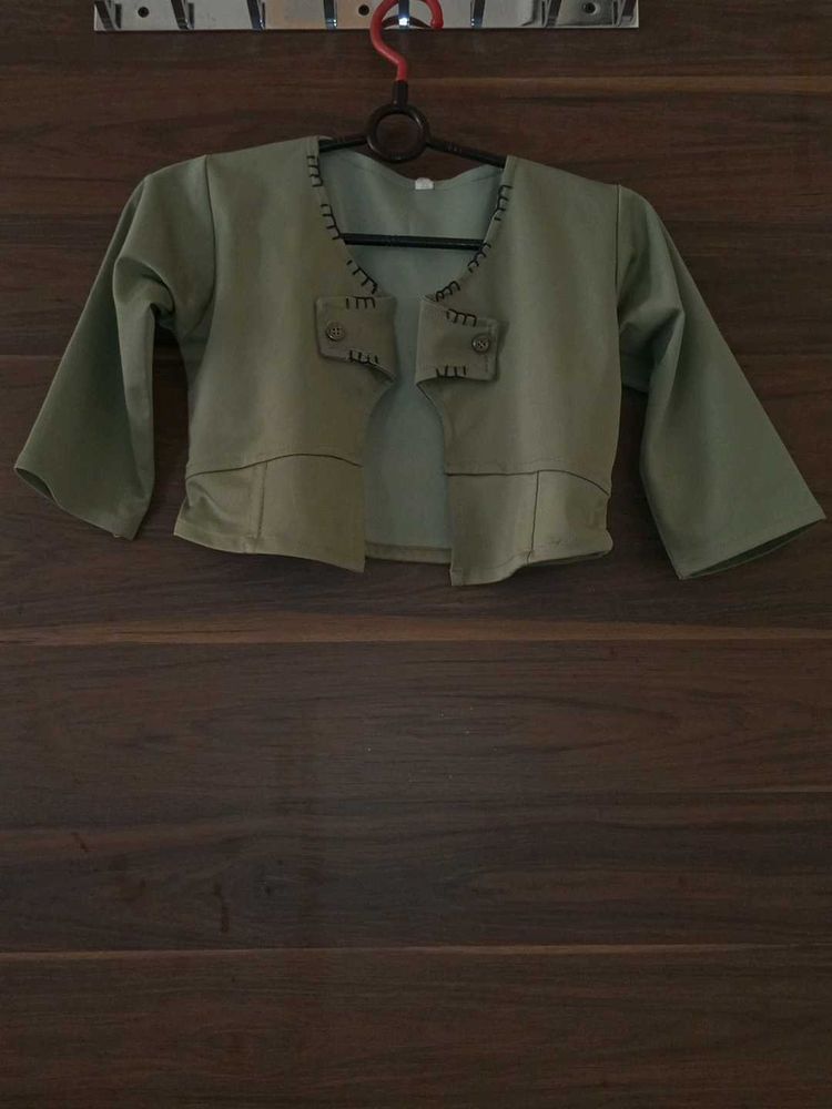 Olive Green Short Jacket For 8 to 10 Years girl.