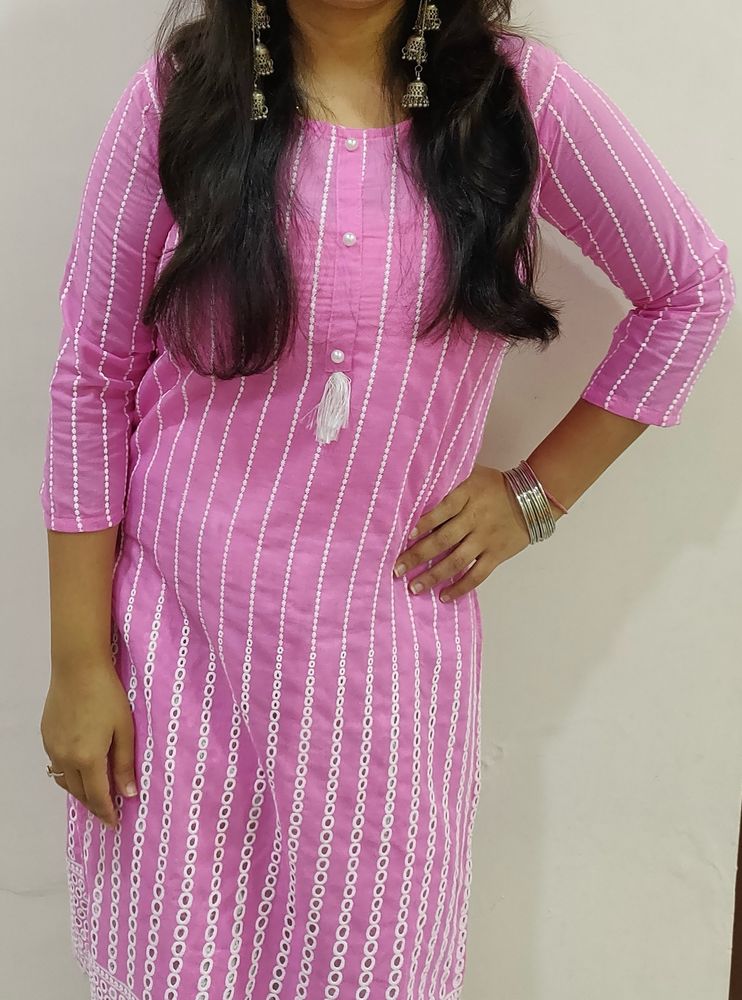 Pink Chikankari Kurta