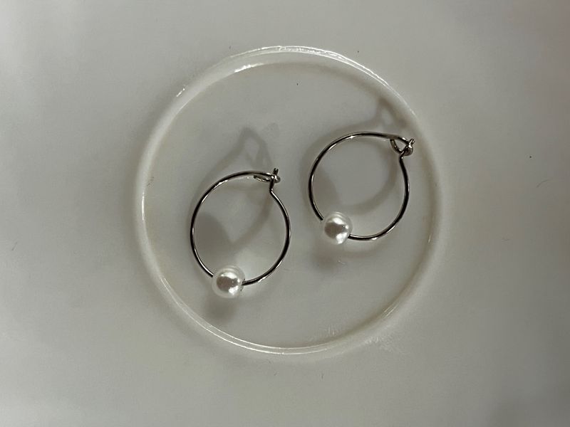 Silver Pearl Hoop Earrings