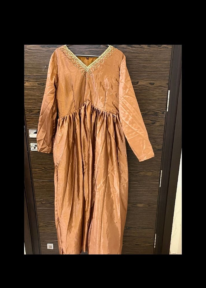 Brown Metal Color Anarkali Heavy Kurta Set