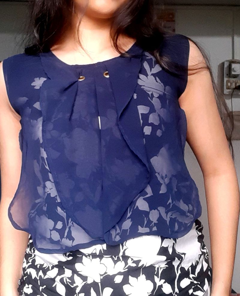 Casual Wear Navy Blue Sleeveless Top