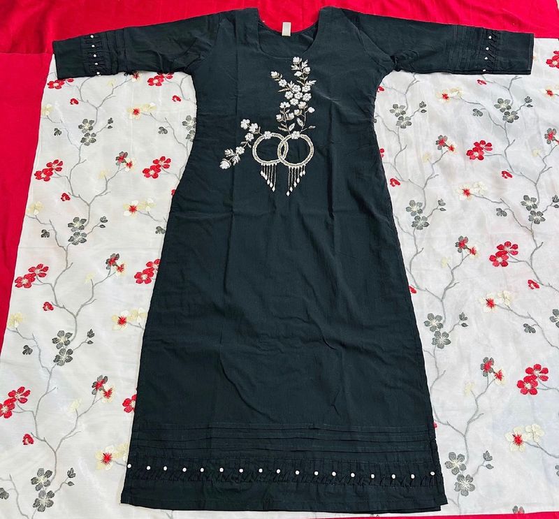 Designer Black Kurti For Women With White Pant