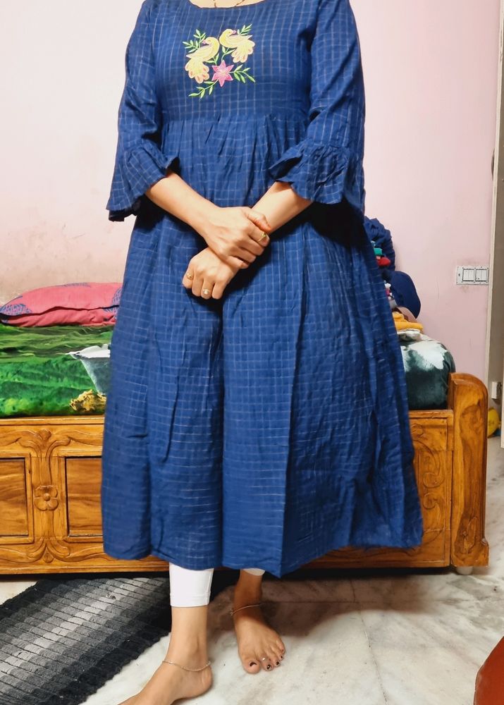 Blue Kurti With Jerry Work