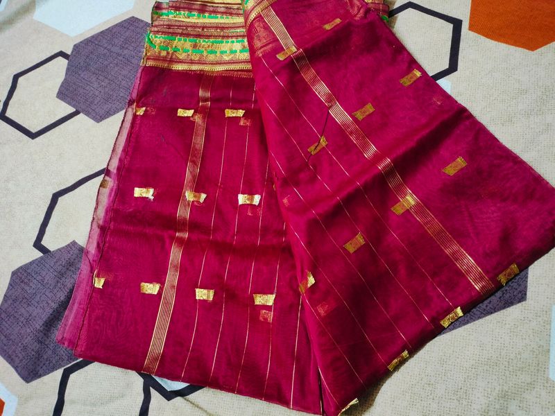 Bandhani Print Maroon Saree