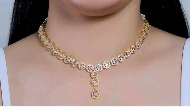 Beautiful White Stone Gold Plated Necklace