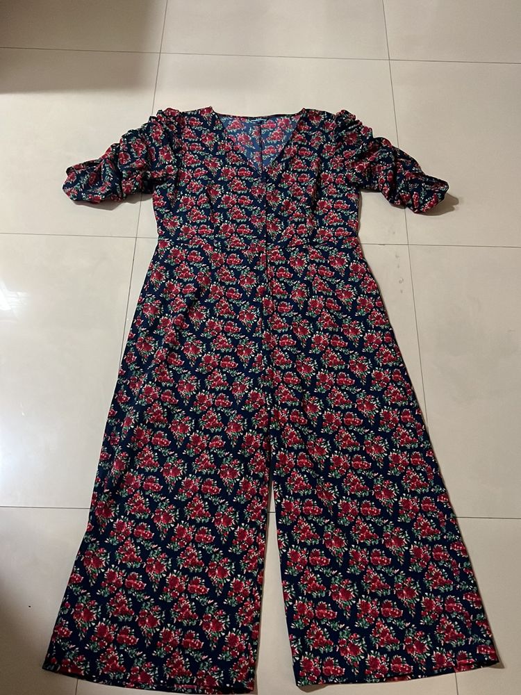 Floral Ajio Jumpsuit With Buttons In Front