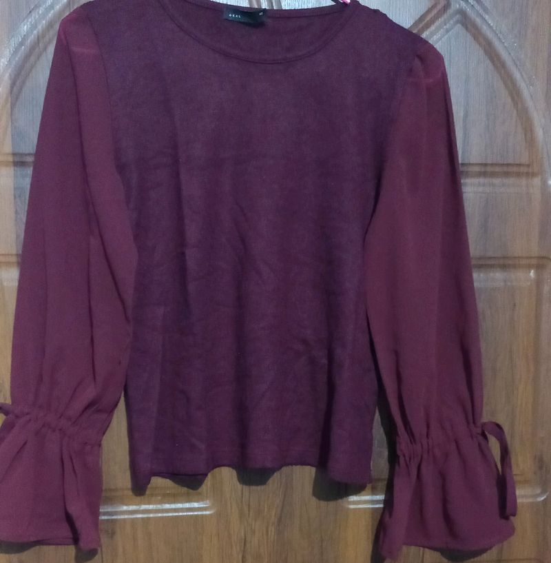 GIRL FULL SLEEVE ROUND NECK MAROON TOP