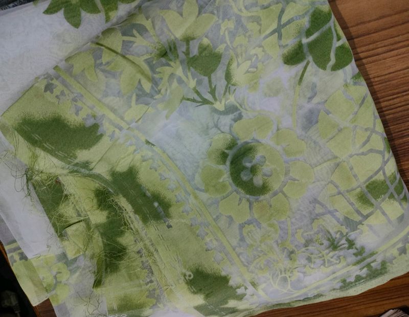 Fabric Green And White Print