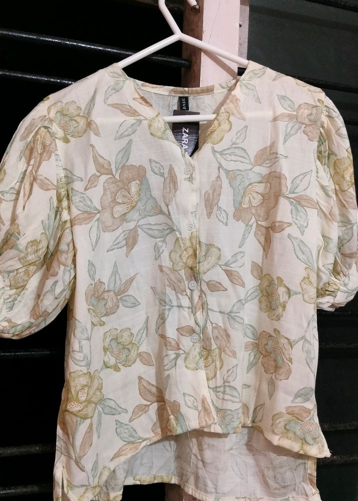 Cream Floral Top For Women