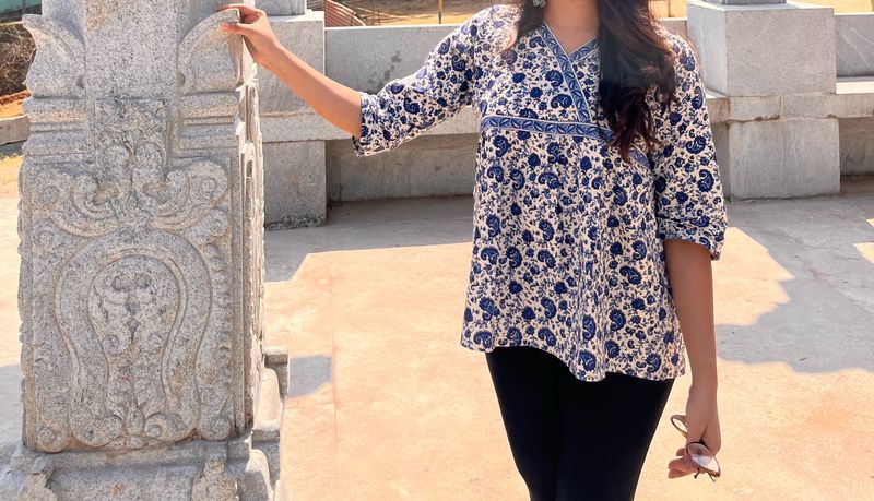 Ethnic floral blue top