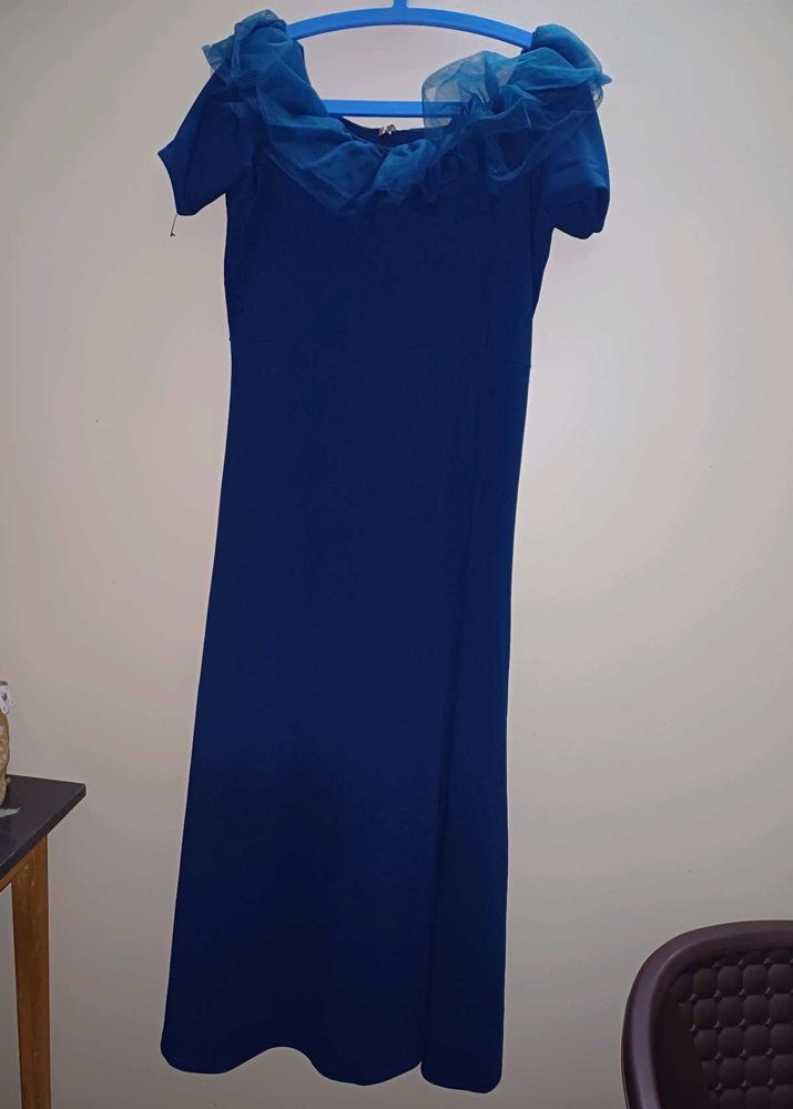 Blue Ruffled Long Dress